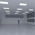 Hi tech Modern Corridor Space With White Walls Display Screens And Geometric Ceiling Lights