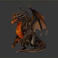 Detailed 3D Fantasy Dragon Creature With Fiery Red Black Scales Sharp Claws And Wings