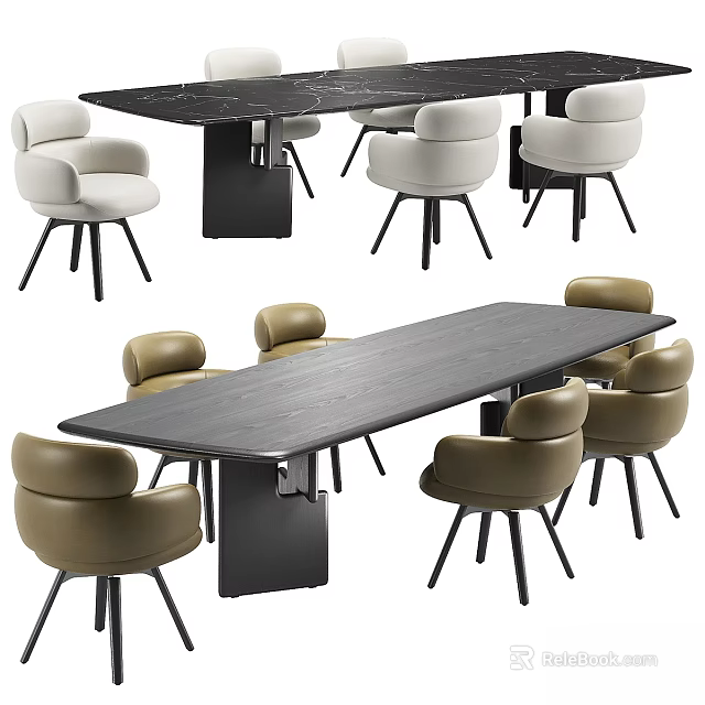 Modern Dining Table And Chair Combination With Wooden Surface And Comfortable Seats 3d model 