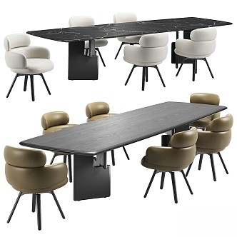 Minotti Dining Table and Chair Combination Long Dining Table Dining Chair Leather Chair Nico Vivienne 3d model