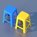 Two Blue And Yellow Plastic Stools Essential Household Items For Daily Use 3d model
