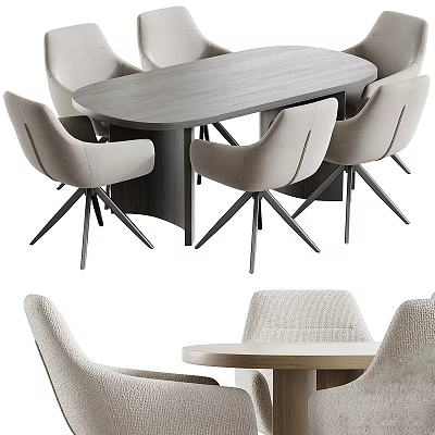 Modern Minimalist Dining Table And Soft Upholstered Fabric Chairs Set For Cozy Home Dining Rooms 3d model