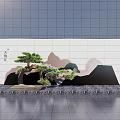 Chinese Style Landscape Feature Wall With Pine Tree Rockery And Gray Tile Background 3d model