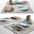 Stylish Dinnerware Set With Polka Dot Plates Brown Napkins Woven Placemats And Cutlery