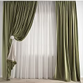 Elegant Green Velvet Curtains With White Sheer Panels And Window Tieback Decor