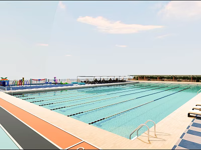 Vibrant Playground With Swimming Pool Lane Lines Colorful Play Facilities Track And Sun Loungers 3d model