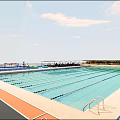 Vibrant Playground With Swimming Pool Lane Lines Colorful Play Facilities Track And Sun Loungers