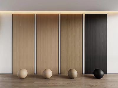 Modern Interior Wall Panels with Light Wood Dark Black and Decorative Spheres 3d model