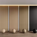 Modern Interior Wall Panels with Light Wood Dark Black and Decorative Spheres