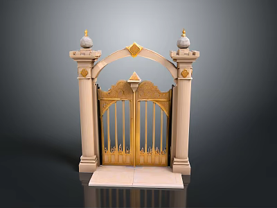 Ornate Golden Gate Featuring Decorative Pillars Finials And Intricate Carvings In Classical Design 3d model