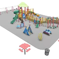Outdoor Colorful Playground Equipment With Slides Climbing Frames Swings And Picnic Tables
