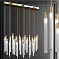 Modern Chandeliers Featuring Glass Cylinders And Brass Linear Geometric Designs For Interior