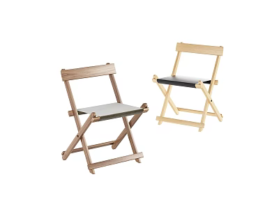 Two Folding Leisure Chairs With Wooden Frames And Padded Seats In Natural Tones 3d model