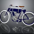 Vintage Blue Motorcycle With Brown Seat White Wheels And Chrome Details