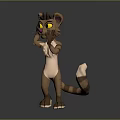 Anthropomorphic Cat Character With Yellow Eyes Brown Body White Tail Tip In 3D Standing Pose