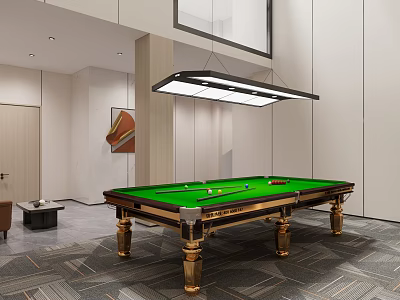 Modern Entertainment Room Interior With Green Felt Billiard Table And Hanging Lamp 3d model