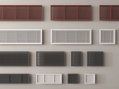 Red White Black Slatted Ventilation Grille Components With Various Sizes Arranged On Wall 3d model
