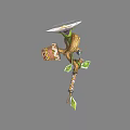 Decorative Wooden Weapon With Colorful Patterns Leaf Decorations And Unique Handle Design 3d model