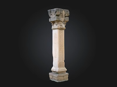 Ancient Classical Stone Column With Decorative Capital And Carved Base Details 3d model