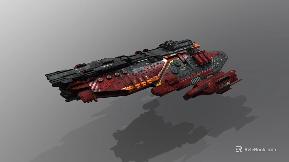 Futuristic Red And Black Spaceship Design For Aerospace Exploration With Mechanical Structures And Glowing Accents 3d model 