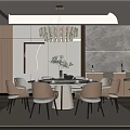 Luxury Modern Dining Box Interior With Round Table Chandelier Marble Wall And Plants
