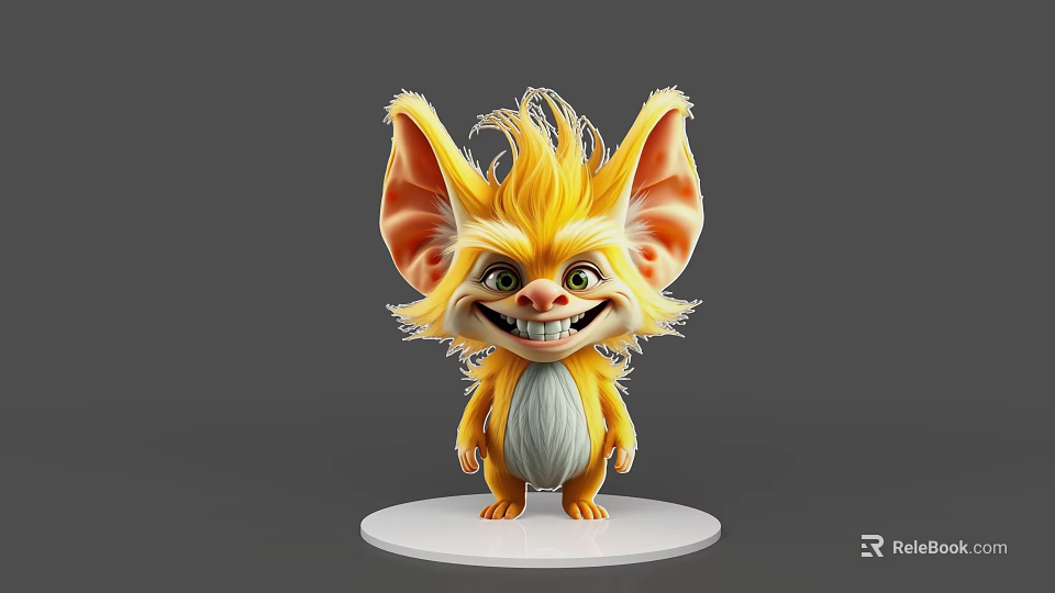 Yellow Game Movie Character With Large Ears Fluffy Fur And White Base 3d model 