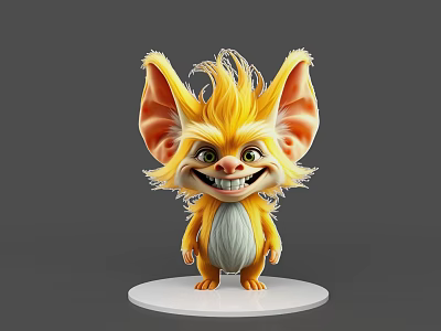 Yellow Game Movie Character With Large Ears Fluffy Fur And White Base 3d model