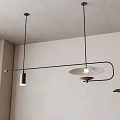 Modern Black Curved Frame Pendant Light With Two Bulbs And Green Plant In Dining Room