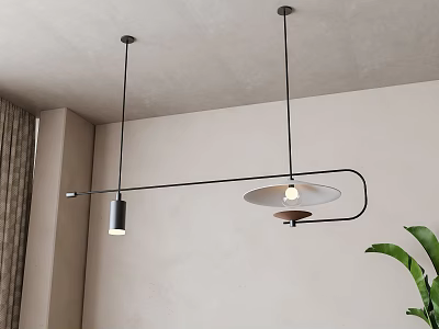 Modern Black Curved Frame Pendant Light With Two Bulbs And Green Plant In Dining Room 3d model