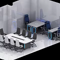 Modern Office Interior With Conference Tables Chairs And Tech Inspired Lighting