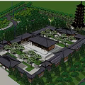 Traditional Ancient Architecture With Multi Tiered Tower Stone Pillars And Surrounding Green Trees