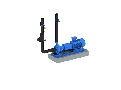 Blue Industrial Pump With Black Piping Mounted On Gray Base 3d model