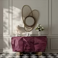 Elegant Modern Entryway Console Table With Table Lamp Flower Vase And Wall Mirror 3d model