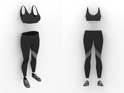 Stylish Black Athletic Sports Bra And Leggings With Workout Shoes 3d model