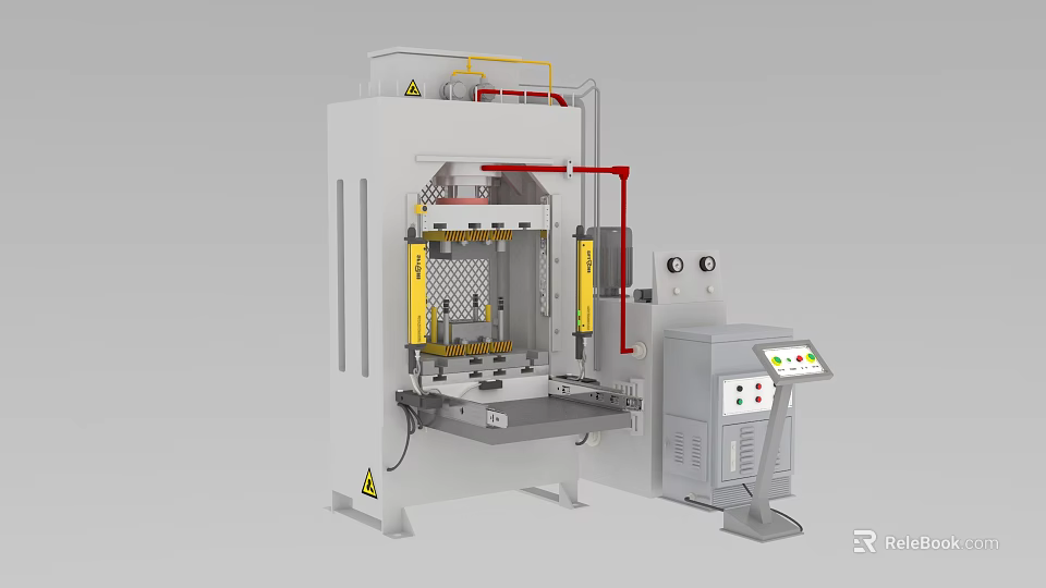 Industrial Four Column Hydraulic Press With Control Panel Safety Guards And Operation Platform 3d model 