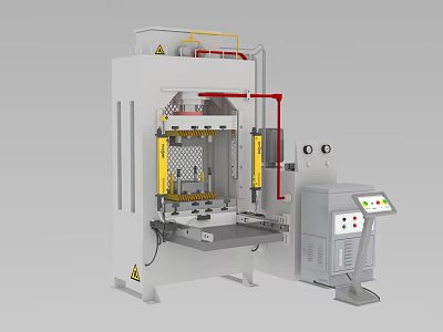 Industrial Four Column Hydraulic Press With Control Panel Safety Guards And Operation Platform 3d model