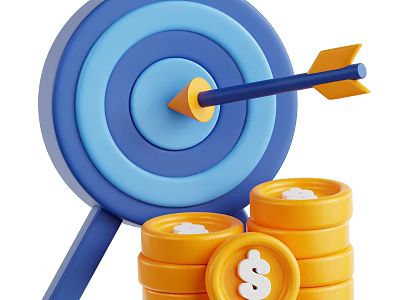 Sculpture Carving of Target and Arrow with Concentric Circles Bullseye Stacked Coins and Dollar Sign 3d model