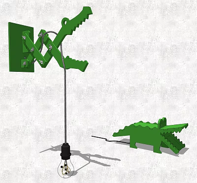 Green Crocodile Shaped Lighting Set with Pole Base and Mounted Decorative Structures 3d model