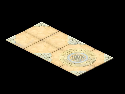 Beige Traditional Decorative Stone Slab with Central Circular Pattern and Ornate Edges 3d model