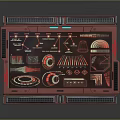 Futuristic Red Control Panel With Technical Diagrams Holographic Displays And Geometric Patterns 3d model