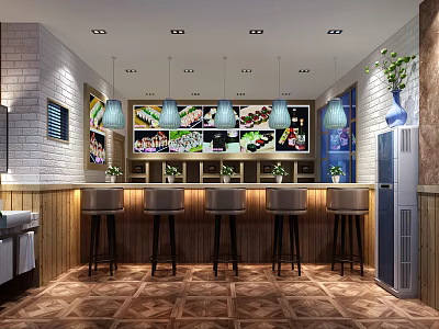 Modern Sushi Restaurant Outdoor Garden 3d model