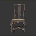 Classical Wooden Single Chair With Carved Details Curved Legs And Patterned Upholstery