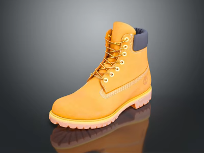 Yellow Work Boots With Gray Collar Orange Sole Durable Laces And Rugged Design 3d model