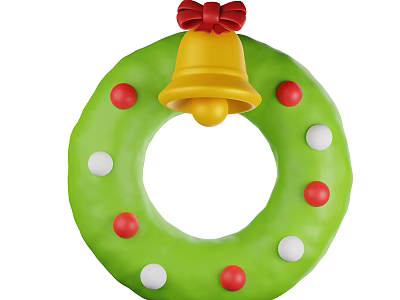 Christmas Ornament Decor Set With Green Wreath Yellow Bell Red Bow And Dots 3d model