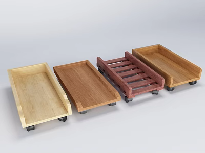 Wooden Household Trays With Various Designs And Rolling Wheels For Daily Use 3d model