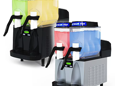 Dual Tank Slushie Kitchen Appliances With Colorful Drinks Transparent Jars And Black Silver Finish 3d model