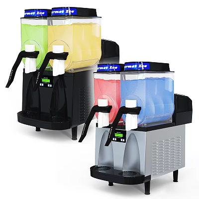 Dual Tank Slushie Kitchen Appliances With Colorful Drinks Transparent Jars And Black Silver Finish 3d model