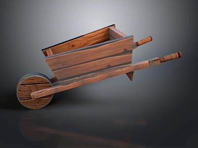 Vintage Rustic Wooden Wheelbarrow With Wooden Bucket Handles And Single Wooden Wheel 3d model