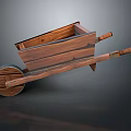 Vintage Rustic Wooden Wheelbarrow With Wooden Bucket Handles And Single Wooden Wheel