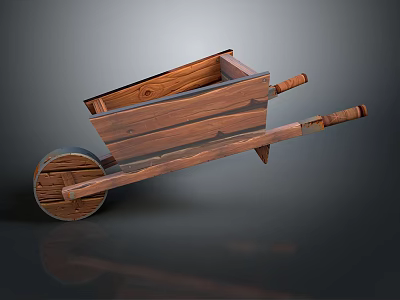 Cartoon Style Trolley Trolley Wooden Car Round Wheel Long Handle Low Polygon Outdoor Tools Garden Car Outdoor Goods 3d model